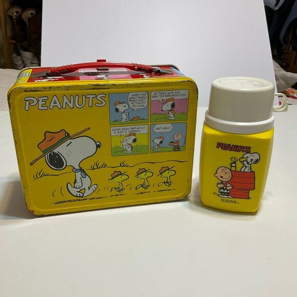 Vintage Peanuts Snoopy Charlie Brown 1960’s Metal Lunchbox and Thermos by Thermo - Picture 8 of 15